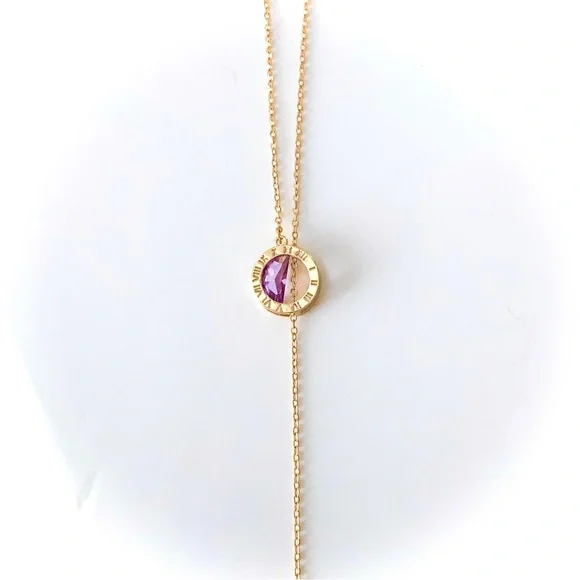 🆕 Stunning 18k Amethyst Roman Numeral Engraved Barrel Lariat Necklace NWT - Picture 11 of 14